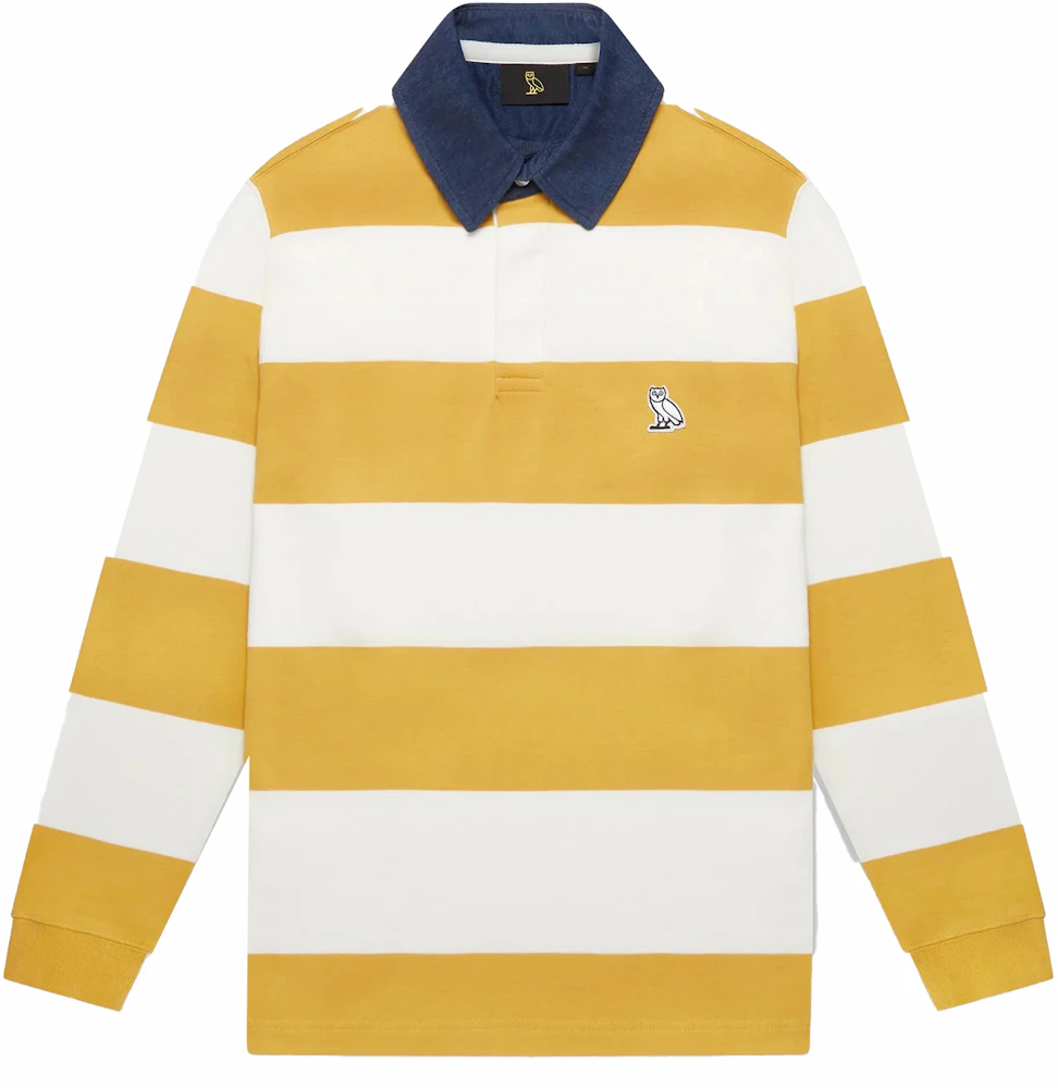 OVO Denim Collar Rugby Shirt Yellow/Cream Men's - FW22 - US