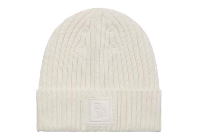 OVO Leather Patch Beanie Cream