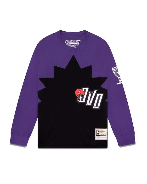 Pre-owned Ovo Mitchell And Ness '95 Raptors Longsleeve T-shirt Black/purple