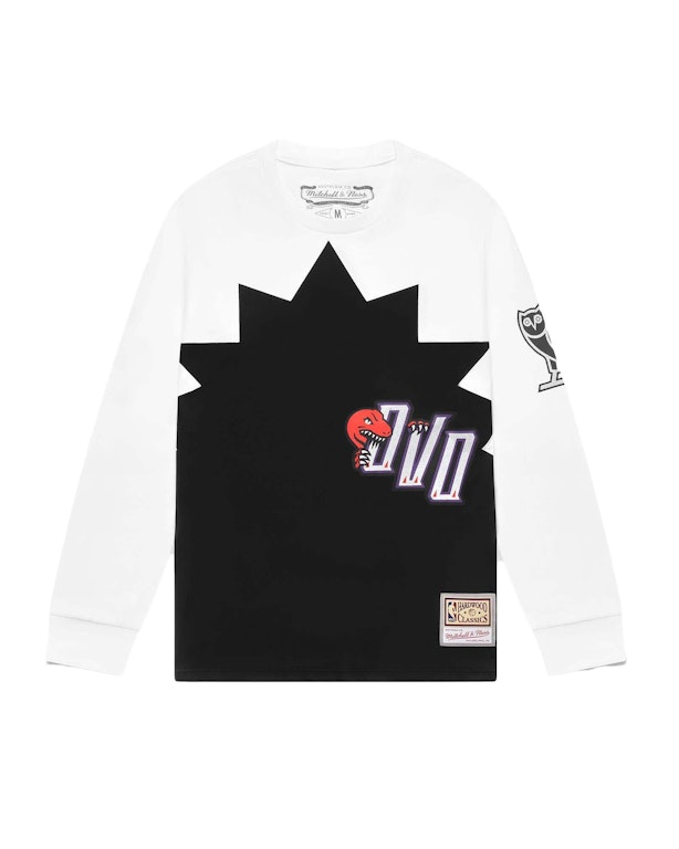 Pre-owned Ovo Mitchell And Ness '95 Raptors Longsleeve T-shirt Black/white