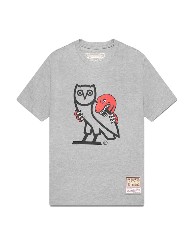 Pre-owned Ovo Mitchell And Ness '95 Raptors Og Owl T-shirt Heather Grey