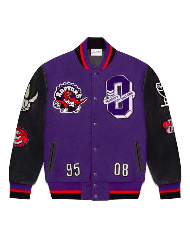 Pre-owned Ovo Mitchell And Ness '95 Raptors Varsity Jacket Purple