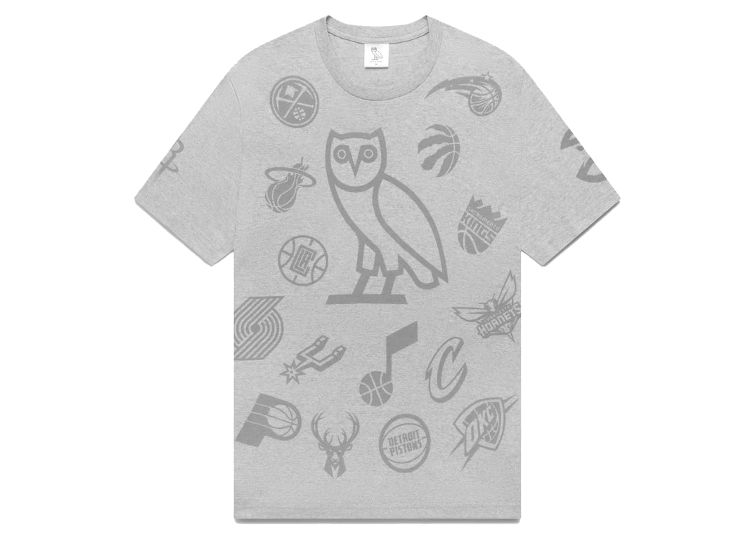 Pre-owned Ovo Nba Team Icons Og Owl T-shirt Heather Grey