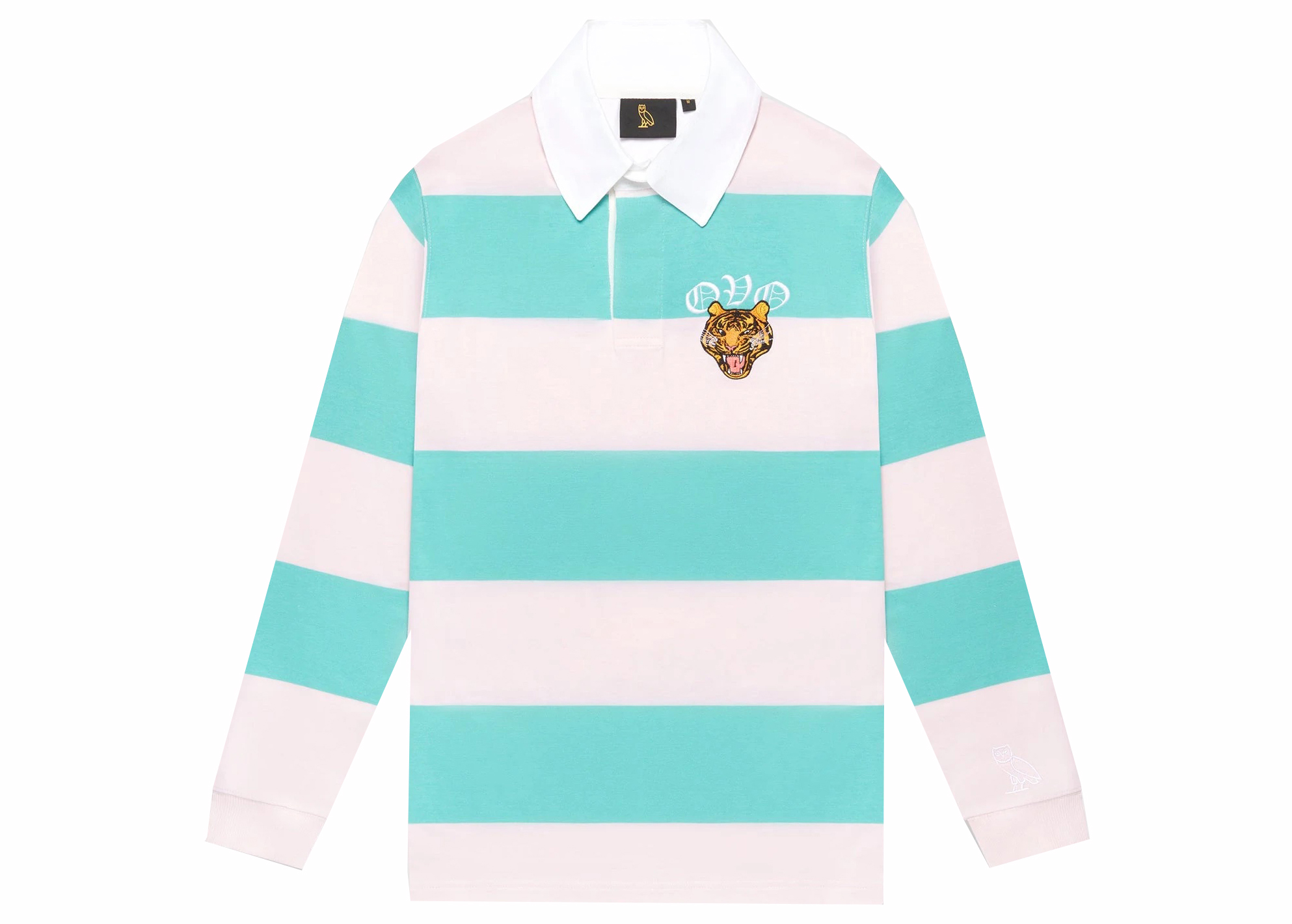 OVO Striped Tiger Rugby Shirt Pink/Turquoise Men's - SS22 - US