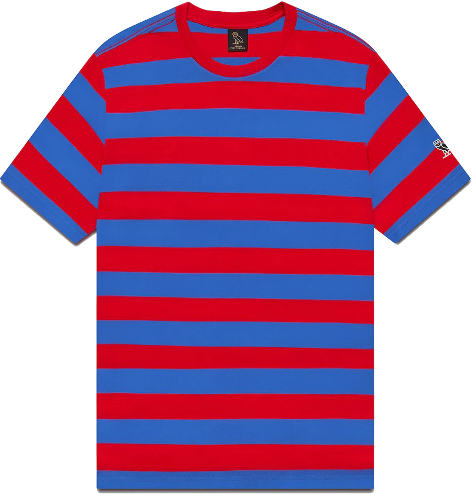 OVO Summer Stripe T-shirt Cobalt/Red Men's - SS21 - US