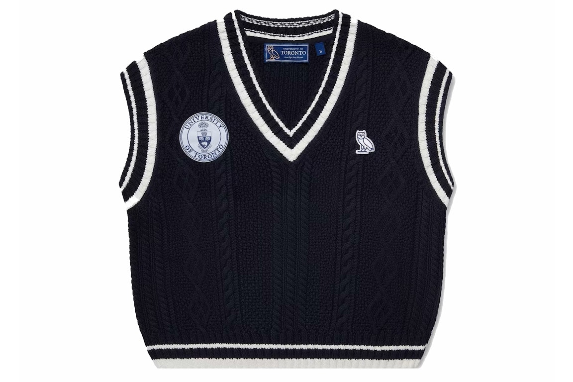 Pre-owned Ovo U Of T Womens Cable Knit Sweater Vest Navy