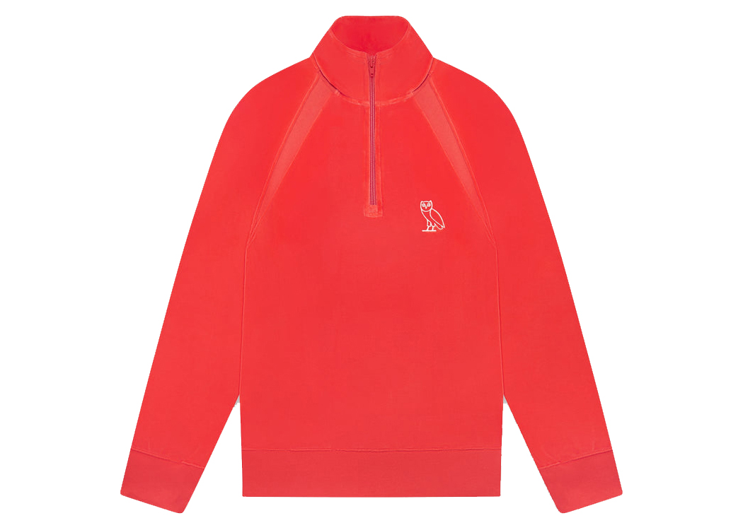 OVO Velour Quarter Zip Sweatshirt Red - FW22 Men's - US