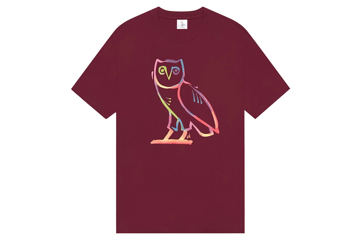 Pre-owned Ovo Watercolour Owl T-shirt Maroon