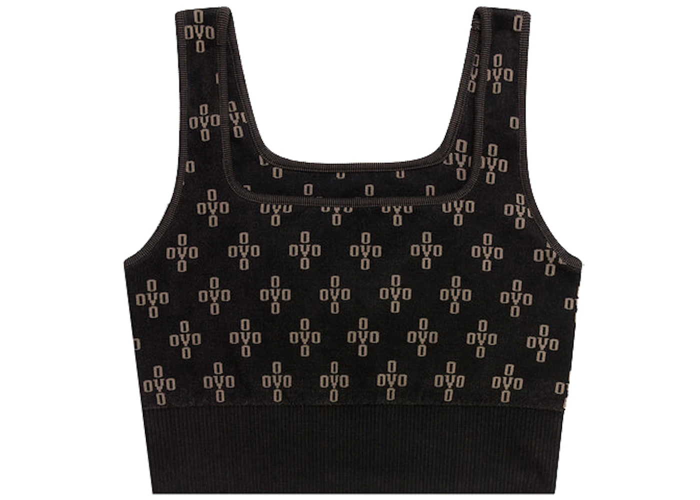 OVO Women's Monogram Rib Knit Crop Top Black/Beige - SS22 - US