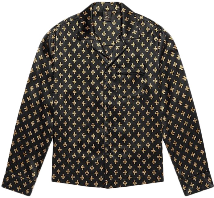 OVO Womens Monogram Silk Pajama Shirt Black, Size L