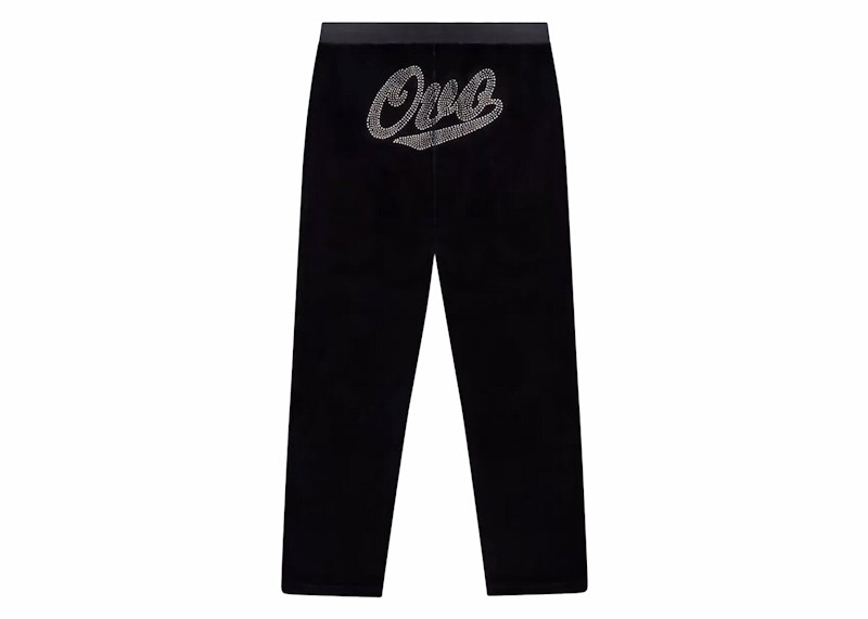 Pre-owned Ovo Women's Velour Crystal Owl Script Pants In Black