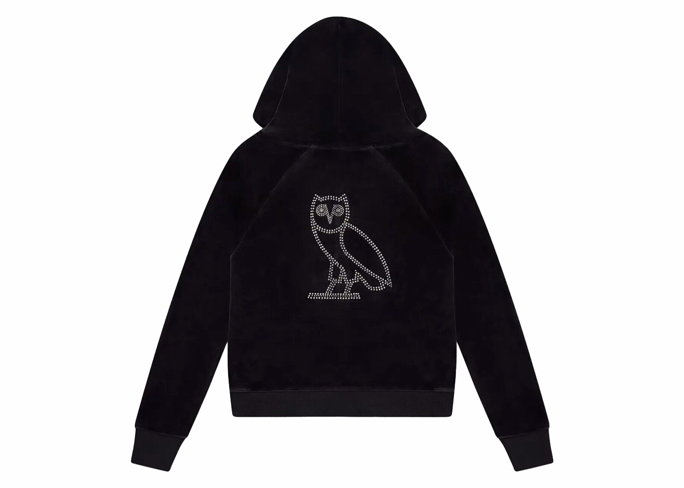 OVO Women s Velour Crystal Owl Zip Up Hoodie Black FW22 US