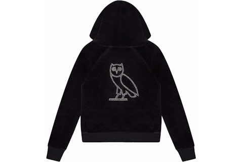 OVO Women's Velour Crystal Owl Zip Up Hoodie Black FW22 US