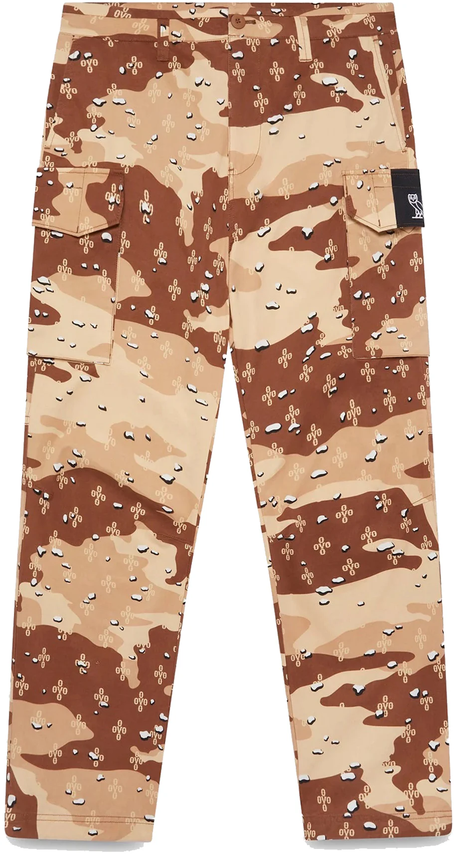 Mens - Organic Cotton Baggy Cargo Pants in Brown Desert Camo