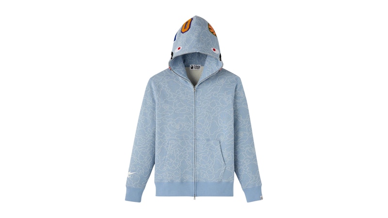 OVO x BAPE Neon 1st Camo Shark Full-Zip Hoodie Light Indigo Men's