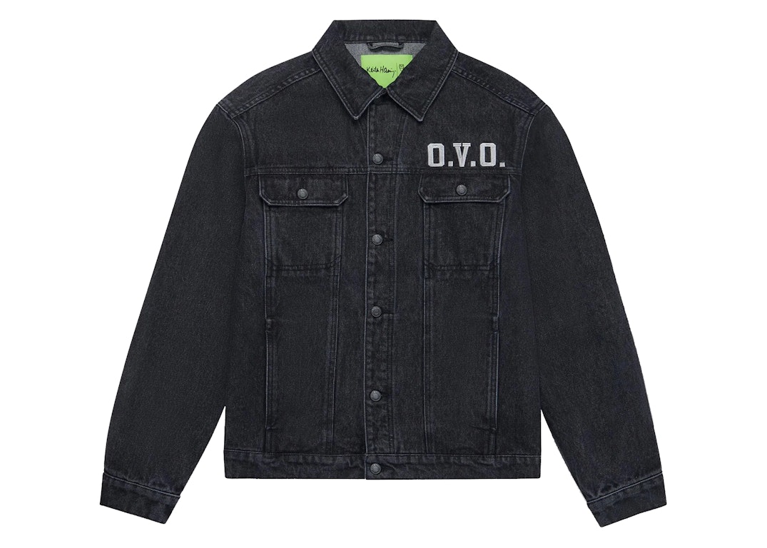 Pre-owned Ovo X Keith Haring Denim Trucker Jacket Washed Black