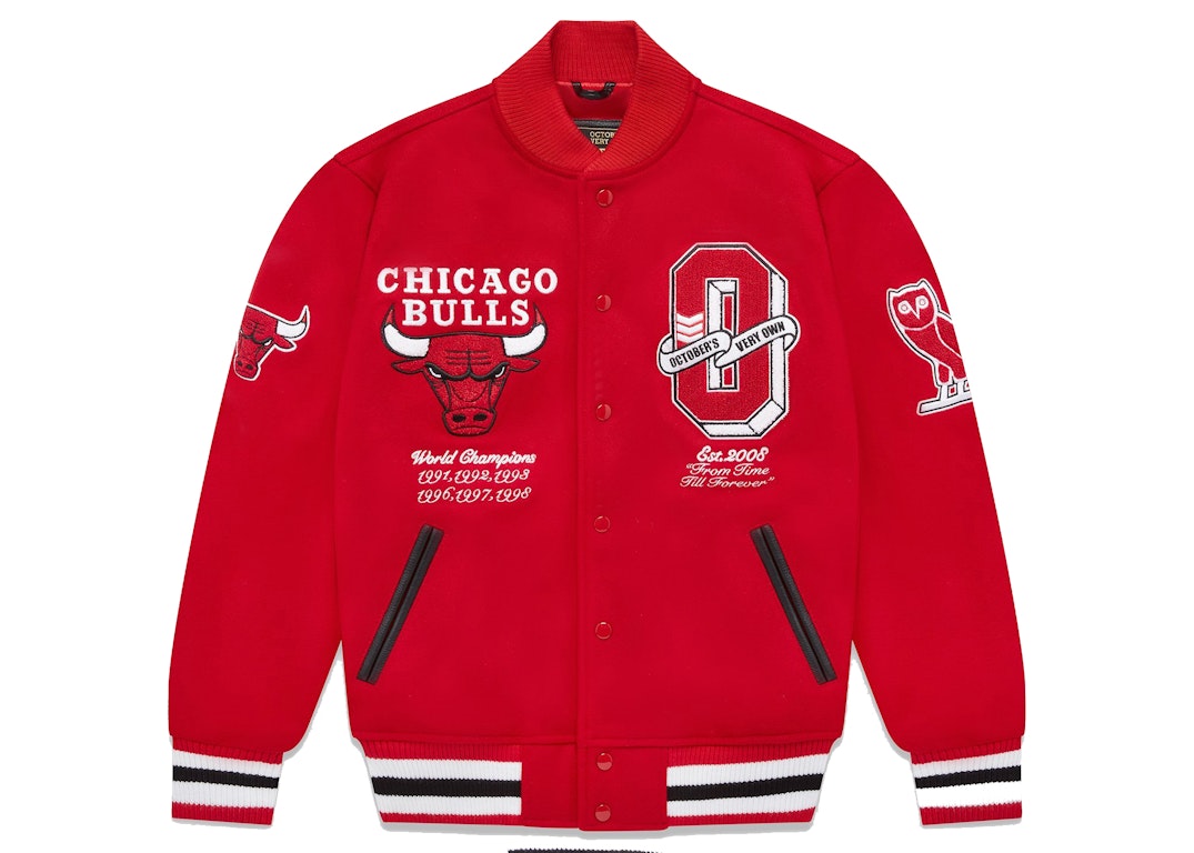 Pre-owned Ovo X Nba Bulls Varsity Jacket Red
