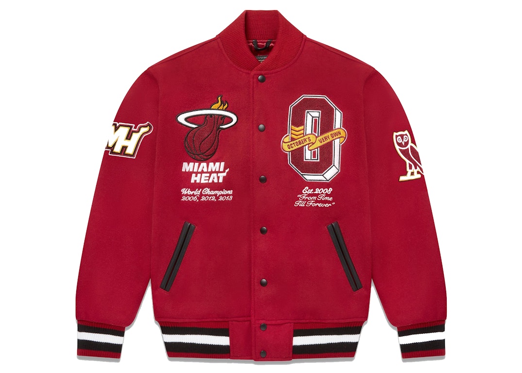 Pre-owned Ovo X Nba Heat Varsity Jacket Red