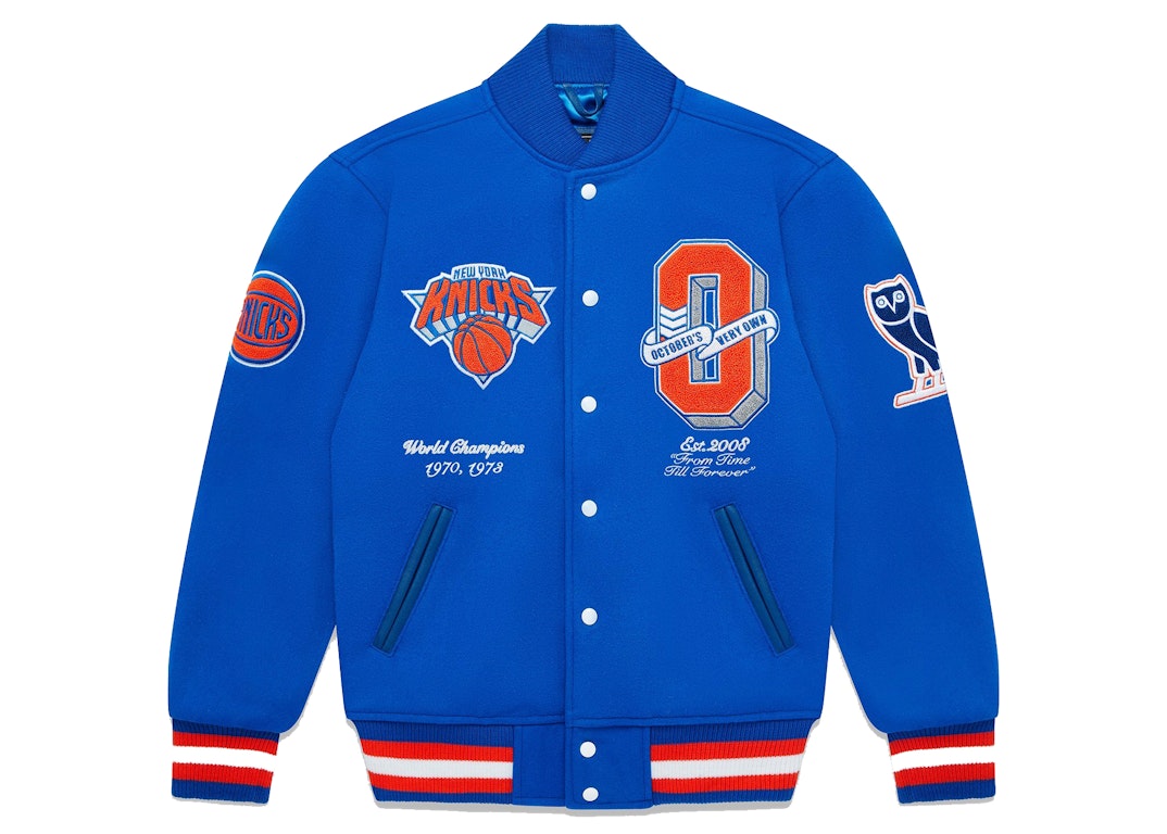 Pre-owned Ovo X Nba Knicks Varsity Jacket Blue