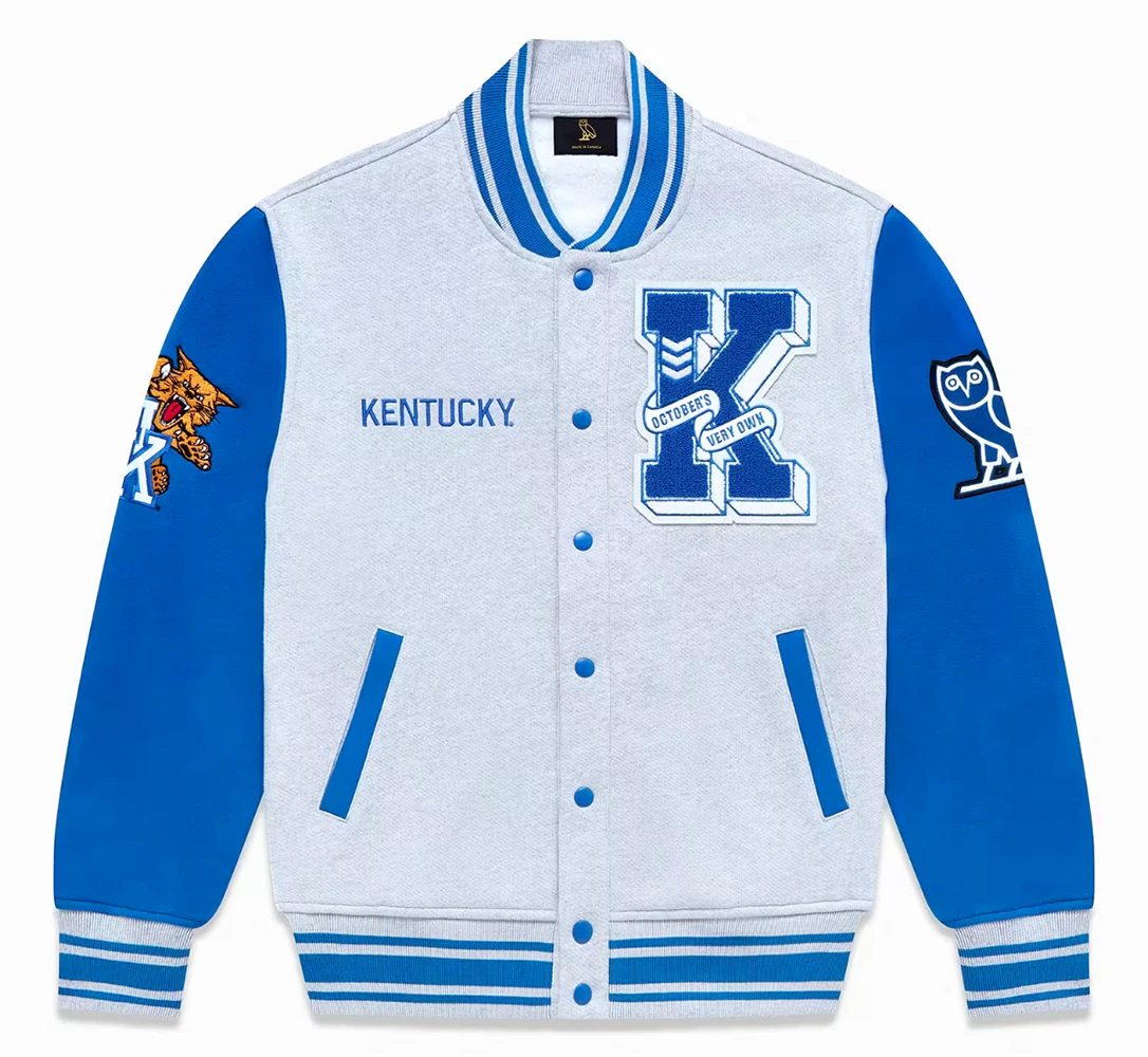 OVO x NCAA Kentucky Wildcats Fleece Varsity Jacket Heather Grey Men's ...