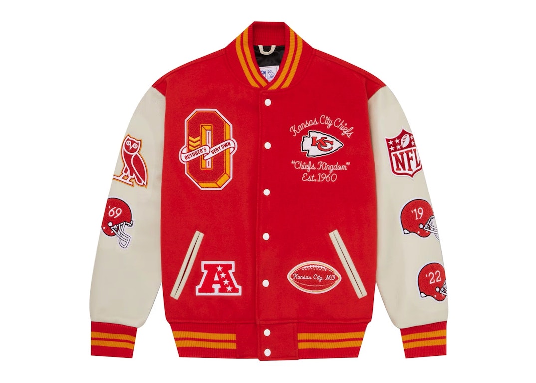 Pre-owned Ovo X Nfl Kansas City Chiefs Full-snap Varsity Jacket Red
