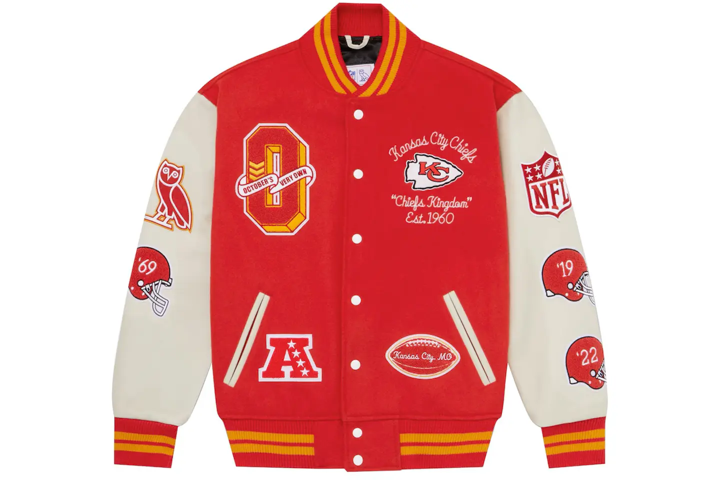 OVO x NFL Kansas City Chiefs Full-Snap Varsity Jacket Red Homme - FW23 - FR