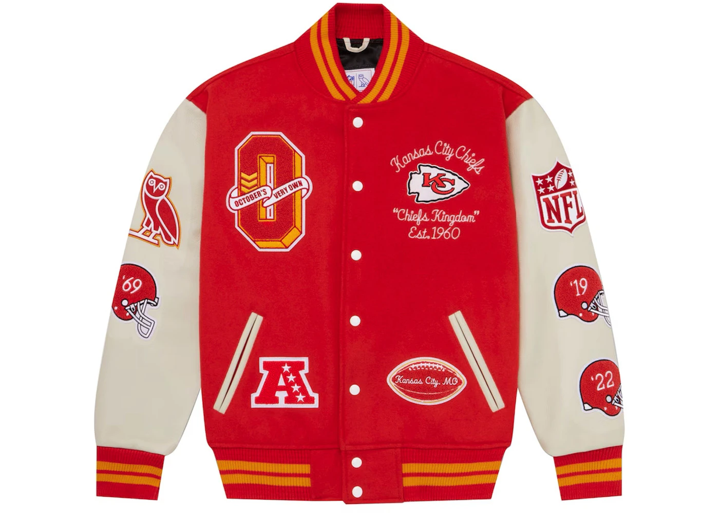 OVO x NFL Kansas City Chiefs Full-Snap Varsity Jacket Red Men's