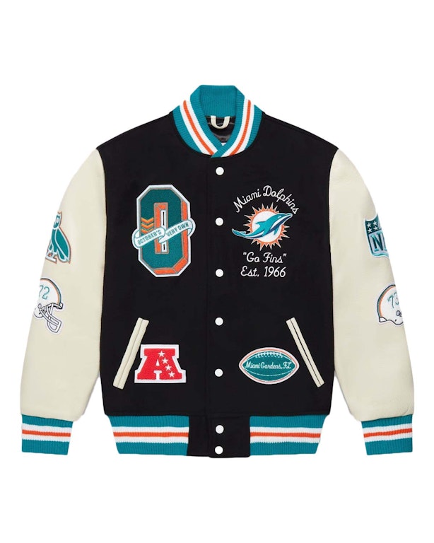 Pre-owned Ovo X Nfl Miami Dolphins Varsity Jacket Black