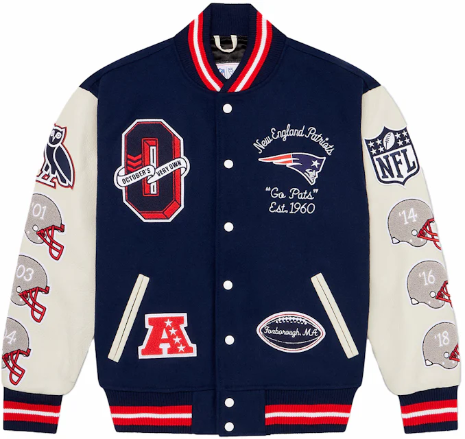 OVO x NFL New England Patriots Varsity Jacket Blue Men's - FW23 - US