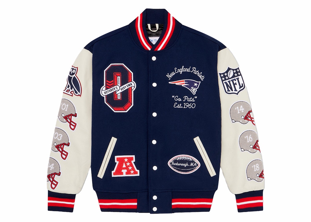 Pre-owned Ovo X Nfl New England Patriots Varsity Jacket Blue