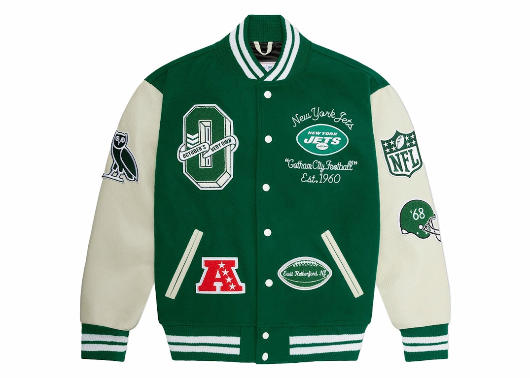 Pre-owned Ovo X Nfl New York Jets Varsity Jacket Green