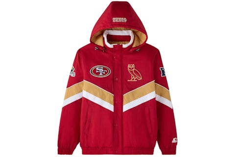 OVO x NFL San Francisco 49Ers Starter Sideline Puffer Jacket Red