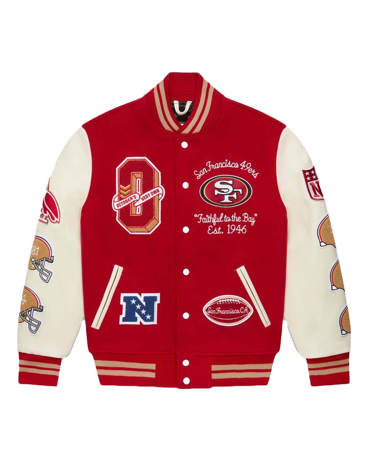 OVO x NFL San Francisco 49rs Varsity Jacket Red Men's - SS23