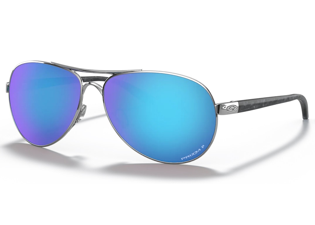 Pre-owned Oakley Feedback Sunglasses Polished Chrome/prizm Sapphire Polarized (oo4079-3359)