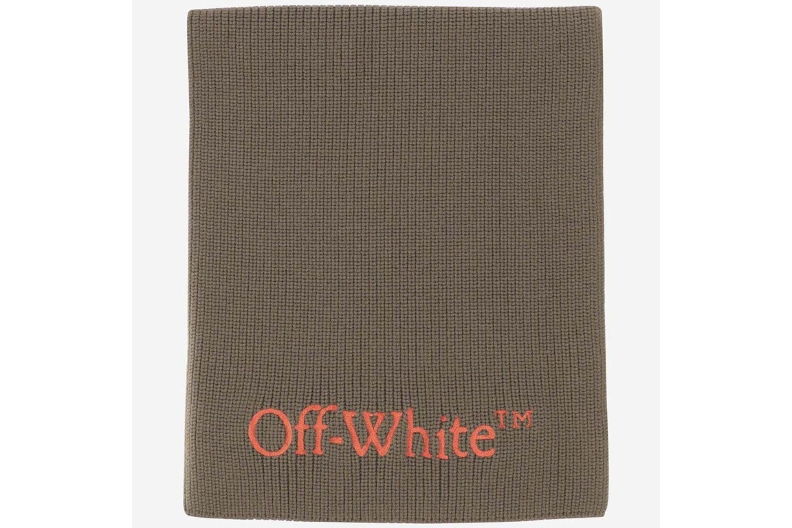 Pre-owned Off-white Bookish Knit Scarf Olive Green/ Red