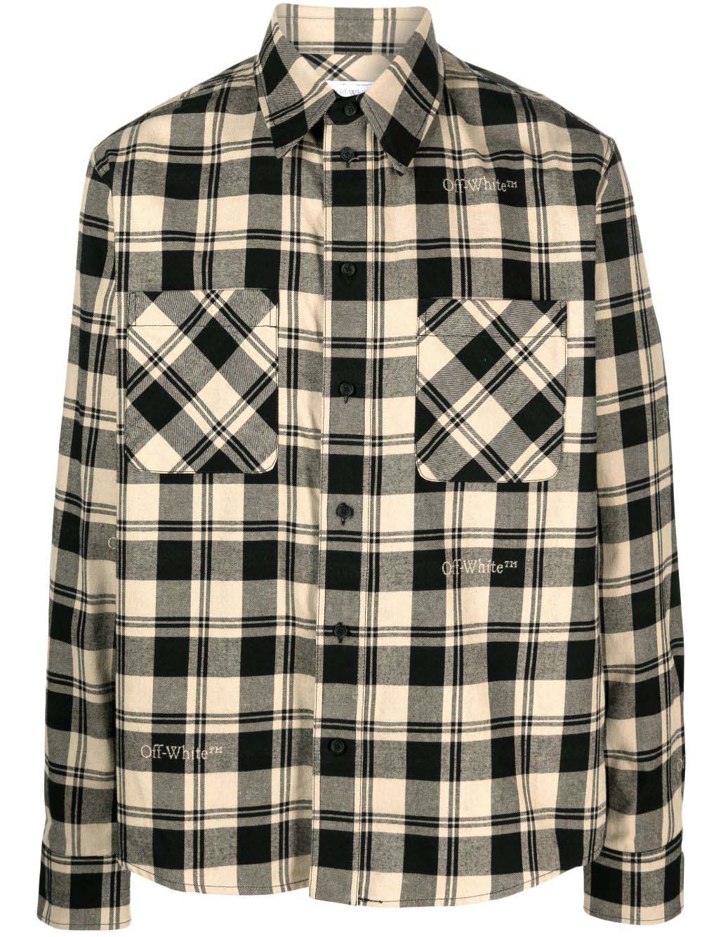 OFF-WHITE Check-Print Flannel Shirt Light Beige/Black Men's - FW23