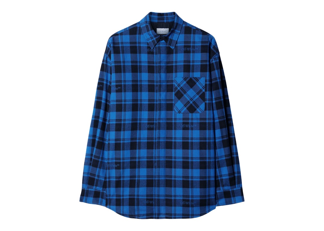 Pre-owned Off-white Checked Flannel Shirt Royal Blue/black