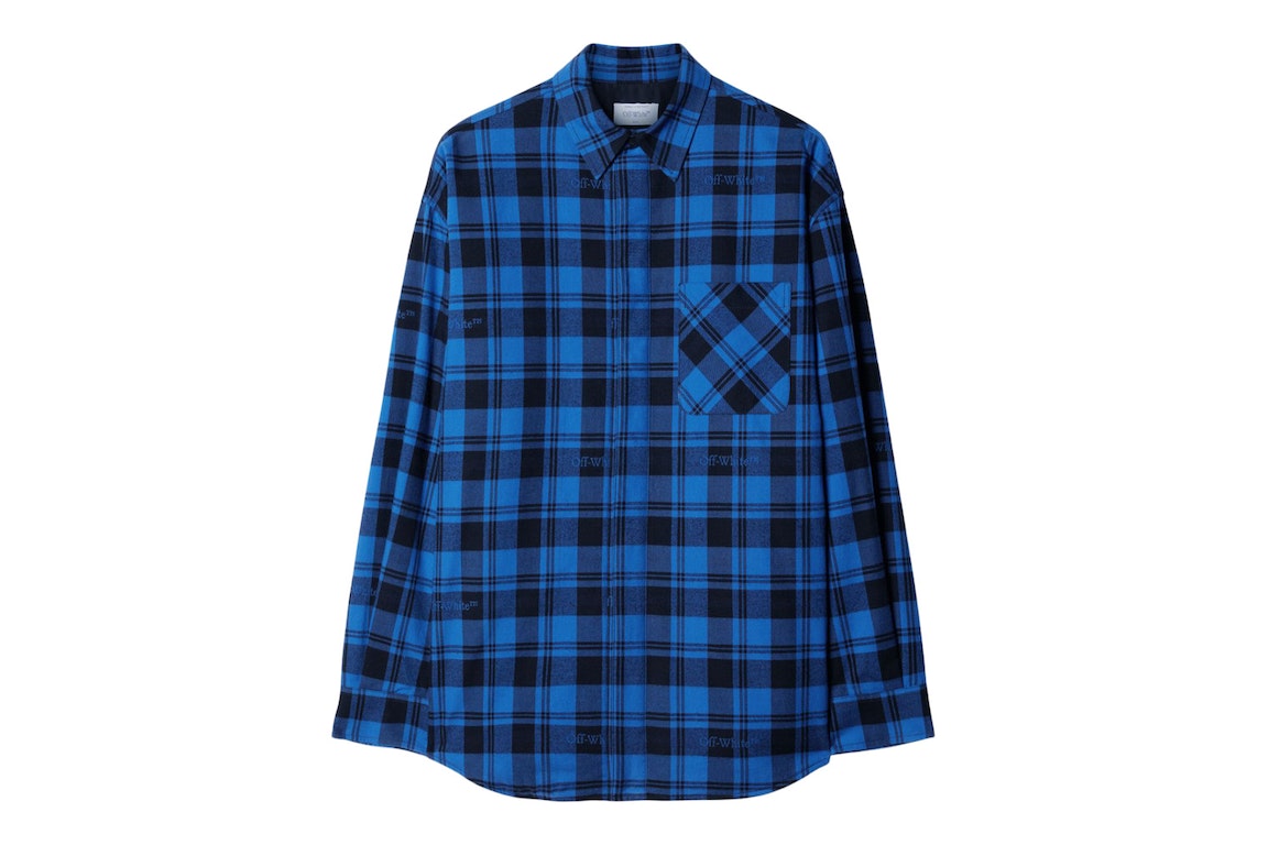 Pre-owned Off-white Checked Flannel Shirt Royal Blue/black
