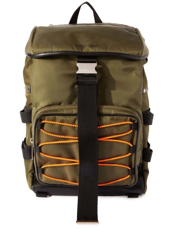 Pre-owned Off-white Courrie Flap Drawstring Backpack Moss Green/multicolor