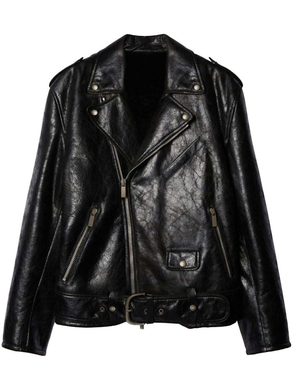 Pre-owned Off-white Crinkled Leather Biker Jacket Black