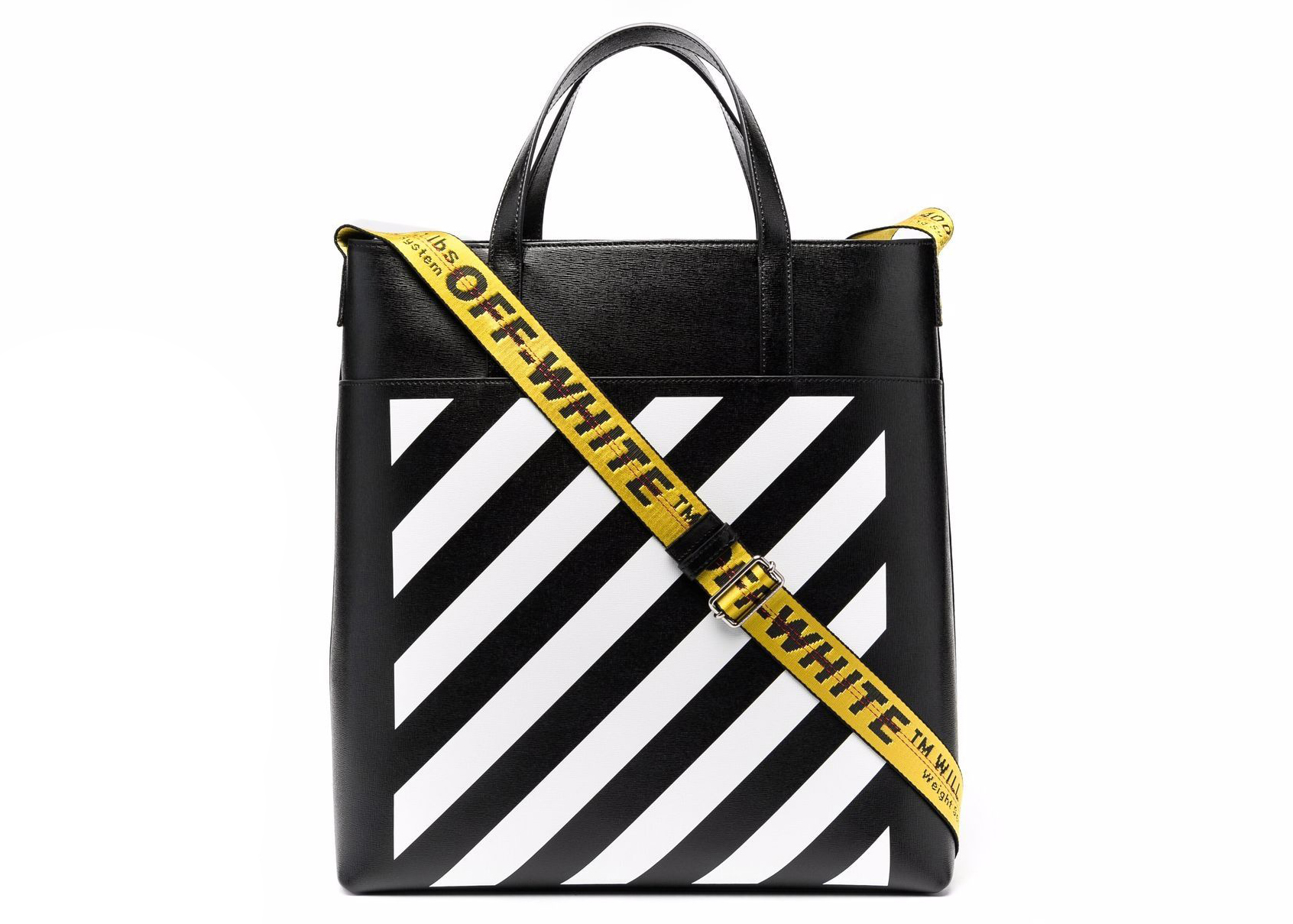 Off-White Diag Print Tote Bag Black in Leather/Cotton - JP