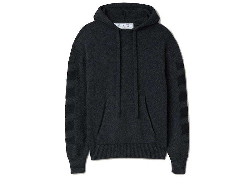 OFF-WHITE Diagonal Cashmere Hoodie Dark Grey