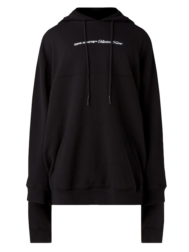 Pre-owned Off-white Men's Off Off Double Sleeves Logo Print Oversized Hoodiein Black/white In Multi