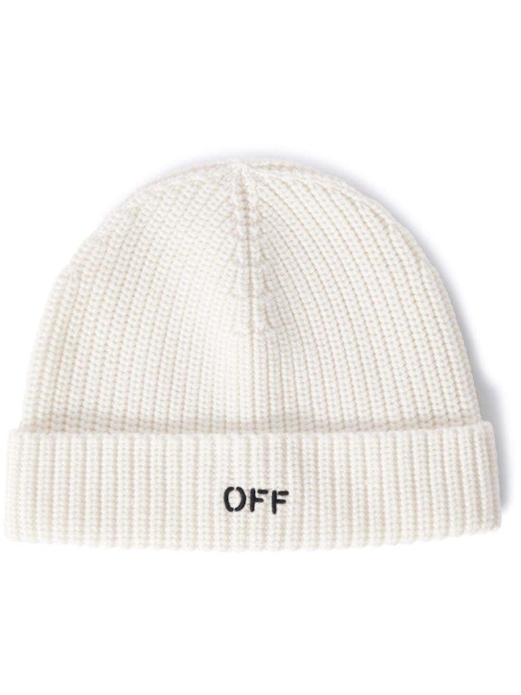 Pre-owned Off-white Embroidered-logo Wool Beanie White/black