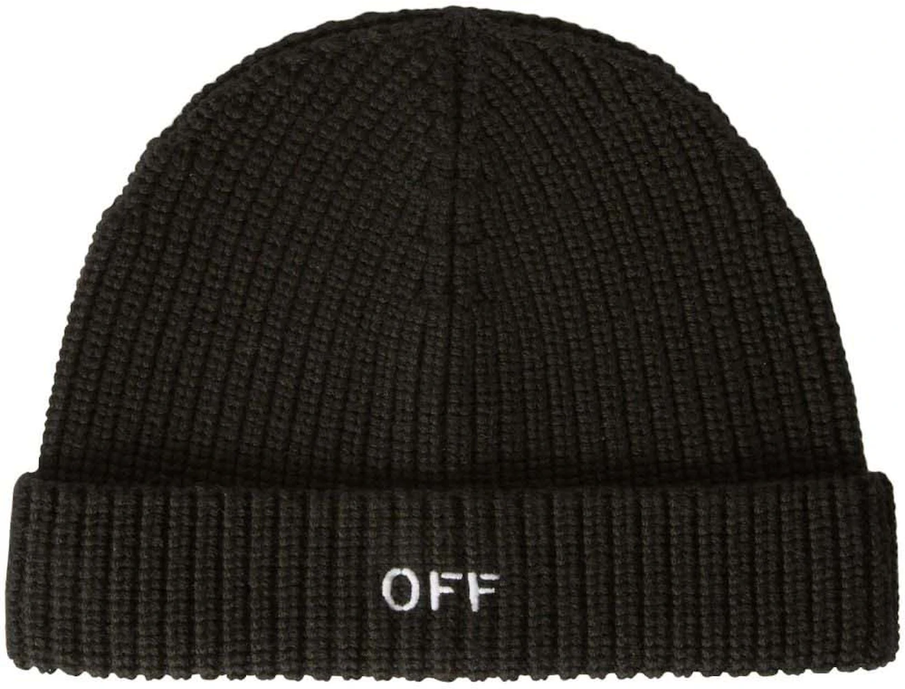 Off-White Embroidered Ribbed-Knit Beanie Black/White in Virgin Wool - US