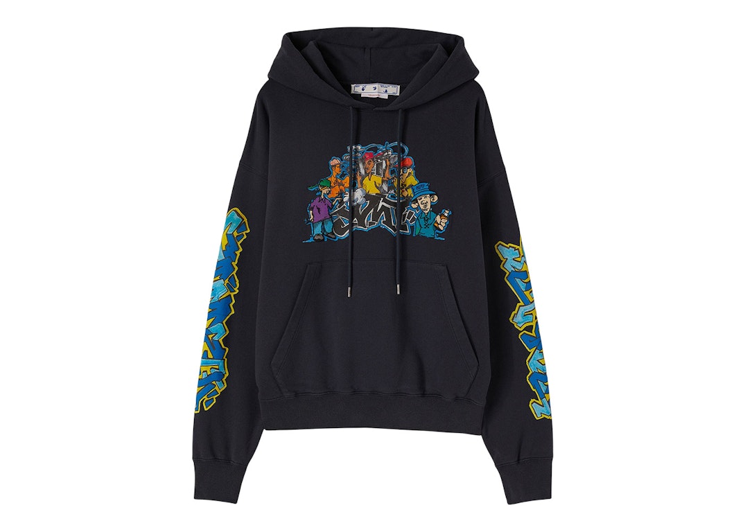 Pre-owned Off-white Graffiti-print Cotton Hoodie Outerspace Grey/multicolor