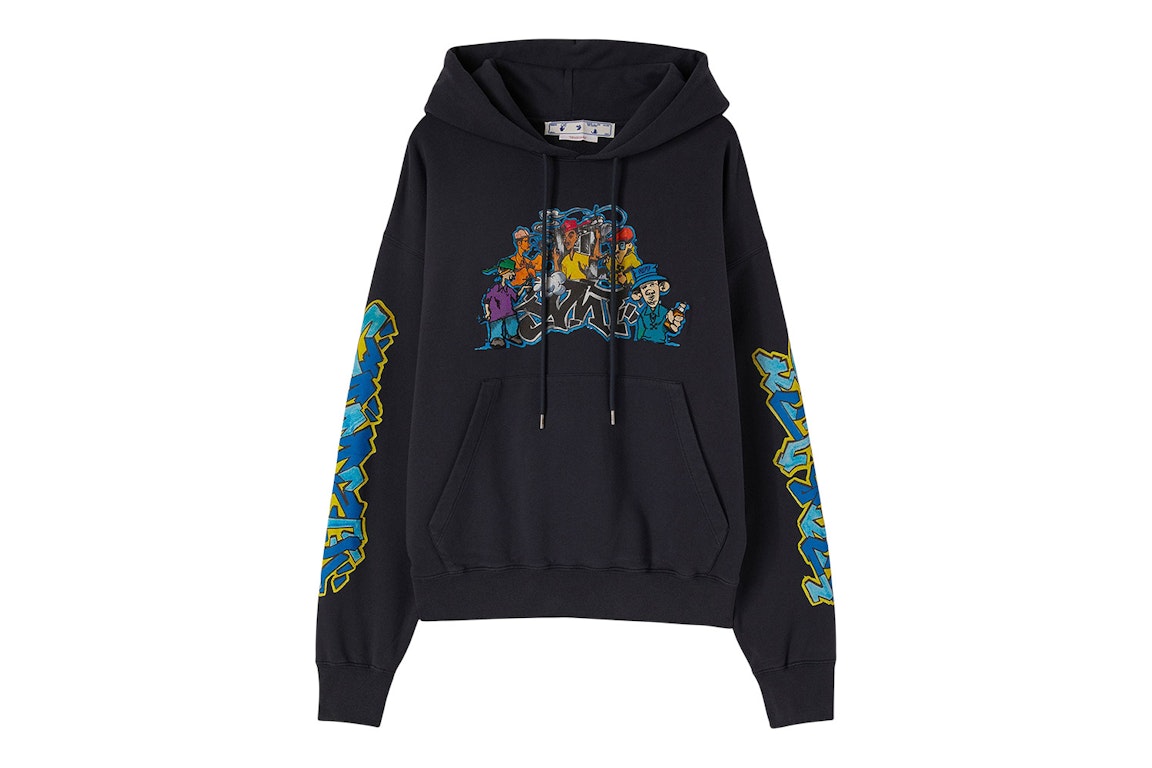 Pre-owned Off-white Graffiti-print Cotton Hoodie Outerspace Grey/multicolor