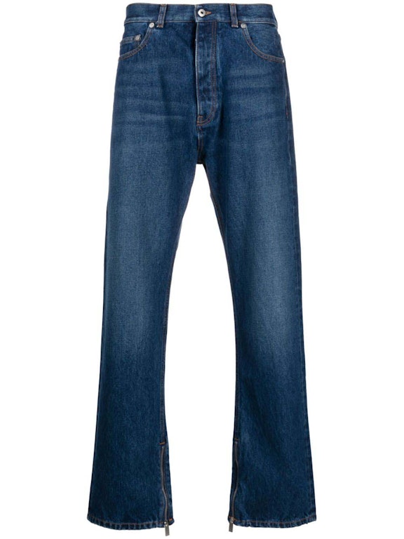 Pre-owned Off-white High-waist Straight-leg Jeans Indigo Blue