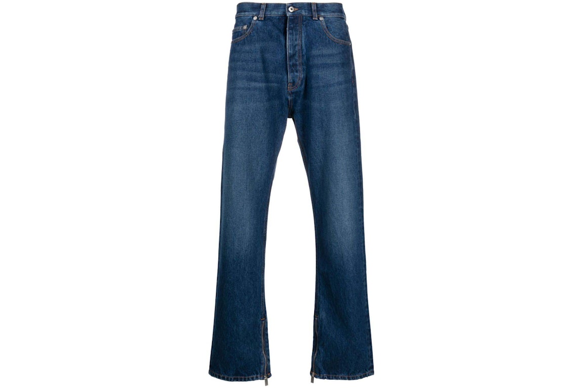 Pre-owned Off-white High-waist Straight-leg Jeans Indigo Blue