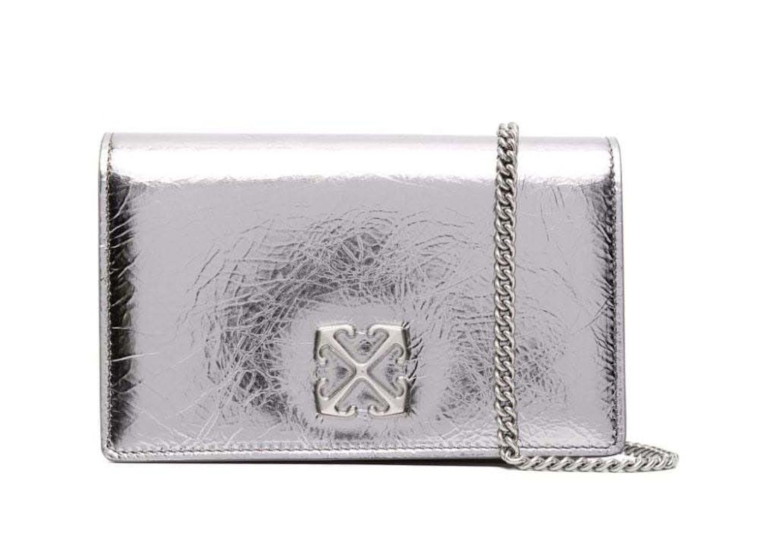Pre-owned Off-white Jitney 0.5 Leather Clutch Silver